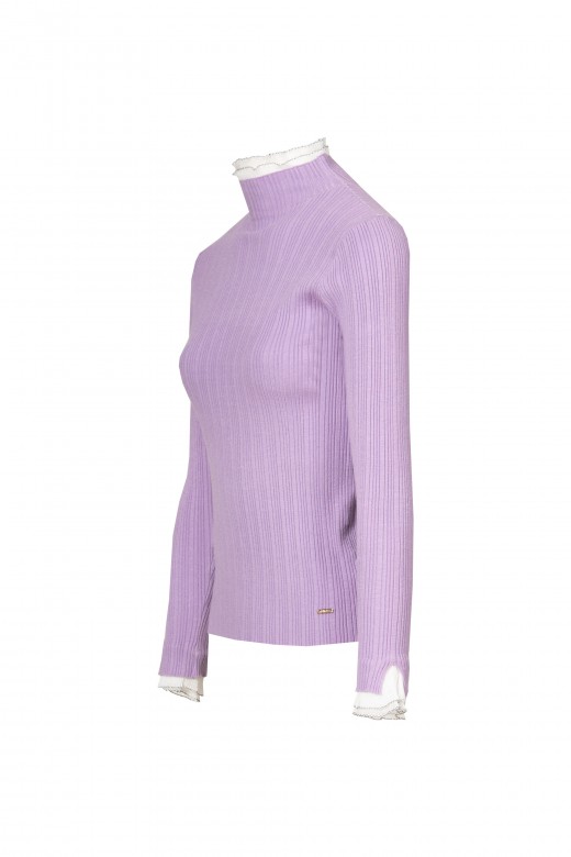Ribbed mesh sweater with ruffles