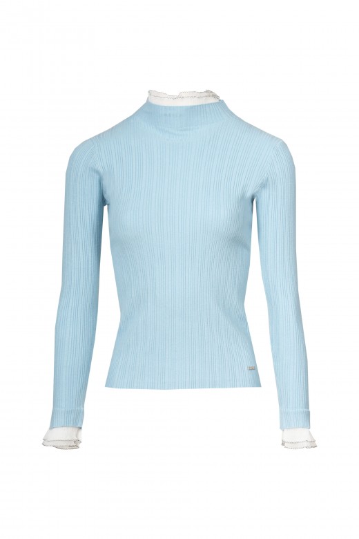 Ribbed mesh sweater with ruffles