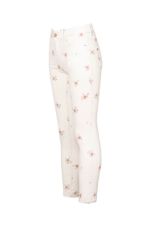 Pantalon en coton avec motif de fleurs