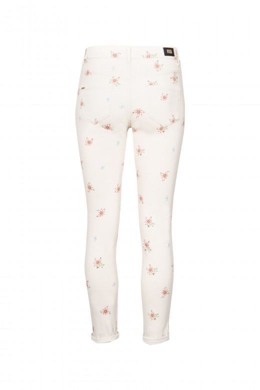 Pantalon en coton avec motif de fleurs