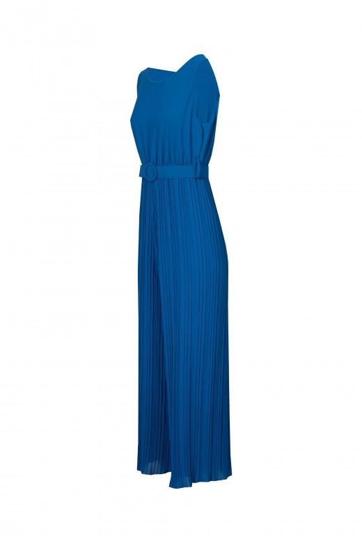 Pleated jumpsuit with belt