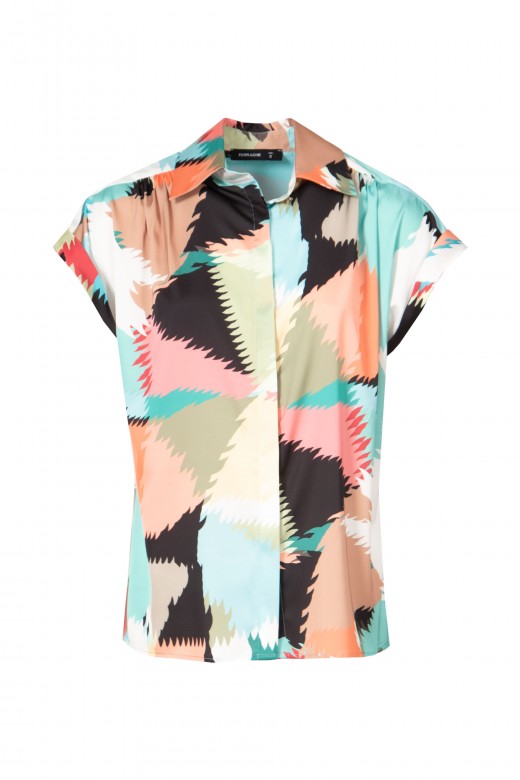 Abstract pattern satin shirt