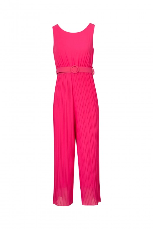 Pleated jumpsuit with belt