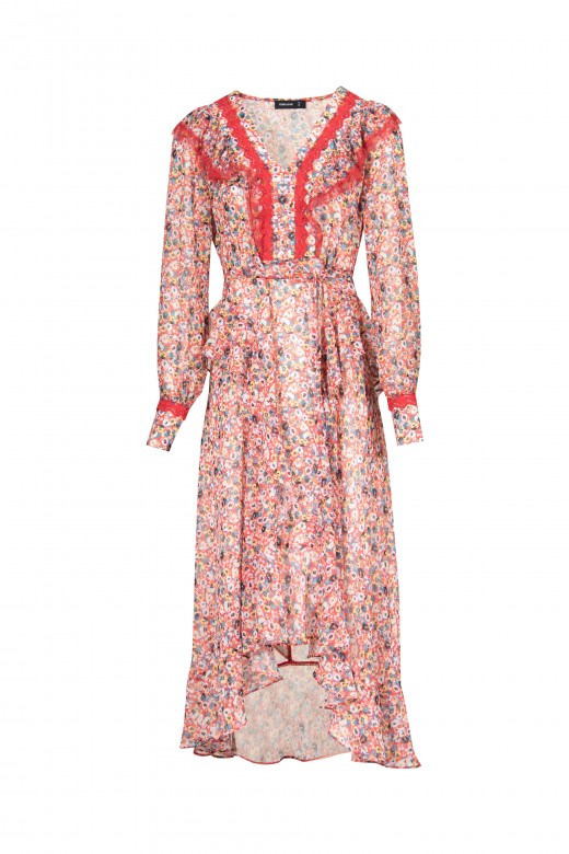 Robe fleurie asymétrique avec tulle et dentelle Robe fleurie asymétrique avec tulle et dentelle