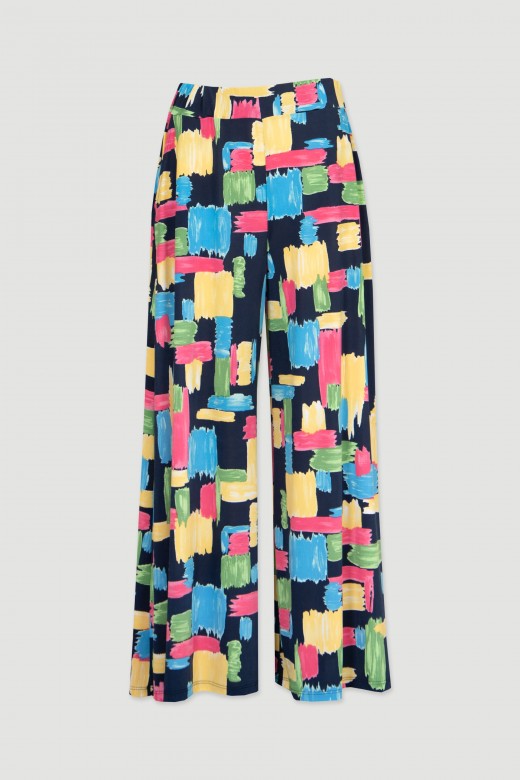 Pantalon large à motif géométrique