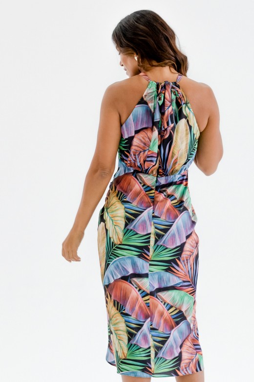 Patterned fitted halter dress