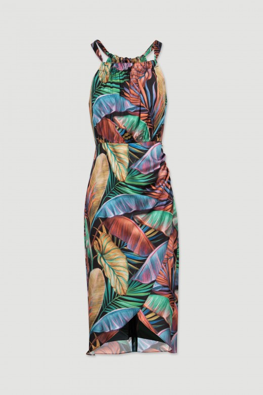 Patterned fitted halter dress
