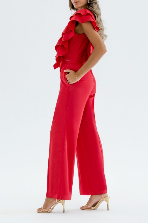 Wide leg long jumpsuit with double ruffle