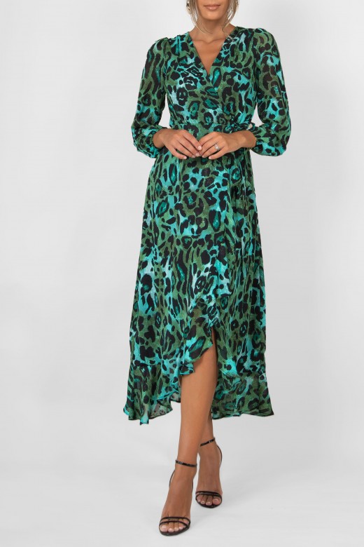 Animal patterned wrap dress with bow