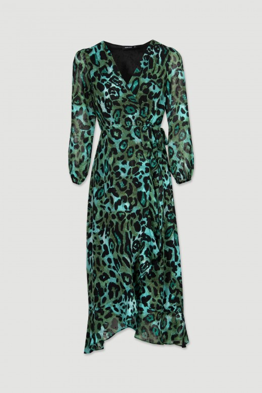 Animal patterned wrap dress with bow