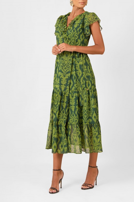 Patterned wrap dress with side bow