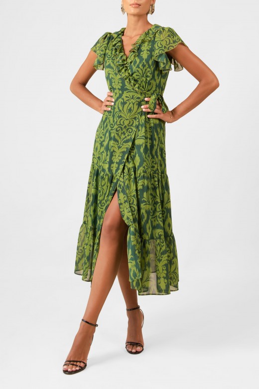 Patterned wrap dress with side bow