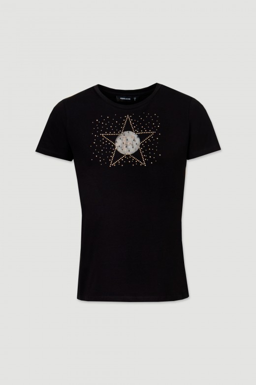 T-shirt en coton avec étoile strass