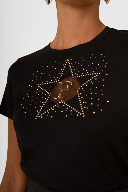 T-shirt algodão estrela strass