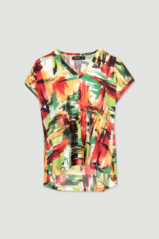 Abstract pattern asymmetrical oversize tunic