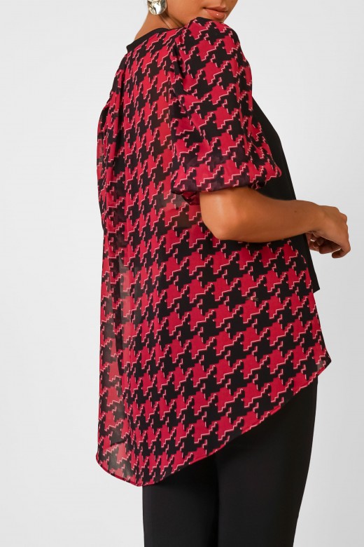 Asymmetrical combined tunic with puffed sleeves