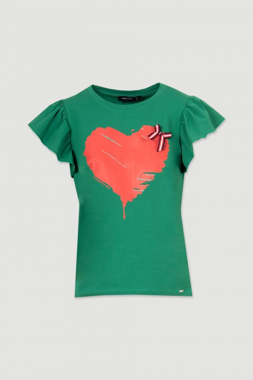 Heart printed t-shirt with bow