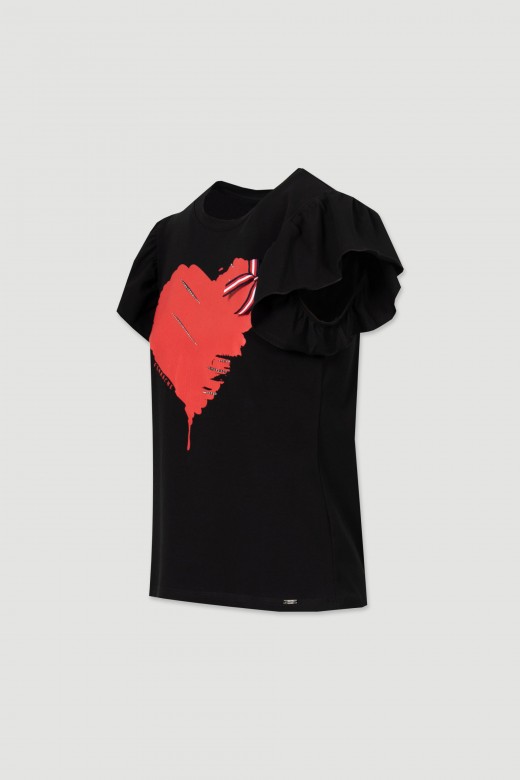 Camiseta estampada corazón con lazo