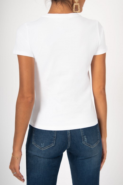 T-shirt en coton imprimé fleuri avec strass