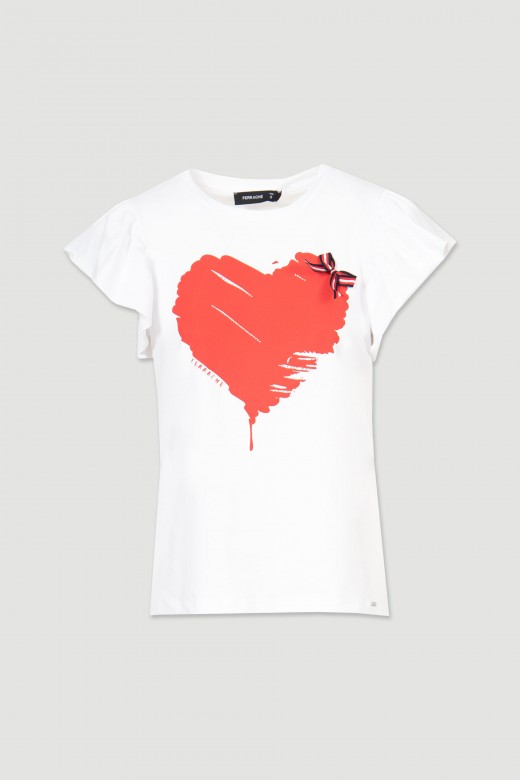 T-shirt coração estampada com laço