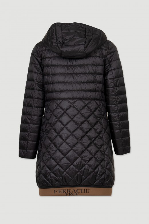 Long puffer jacket with hood