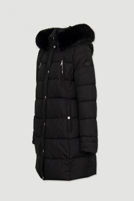 Parka larga acolchada capucha con pelo Parka larga acolchada capucha con pelo