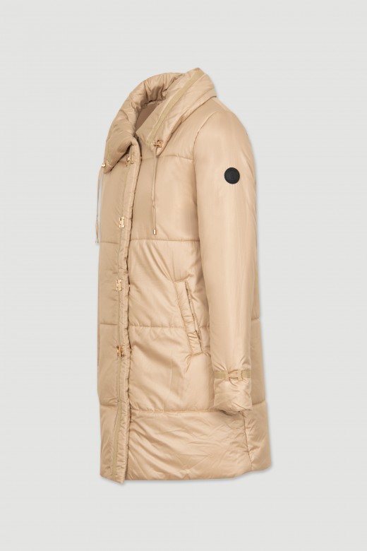 Long padded parka with metallic details Long padded parka with metallic details