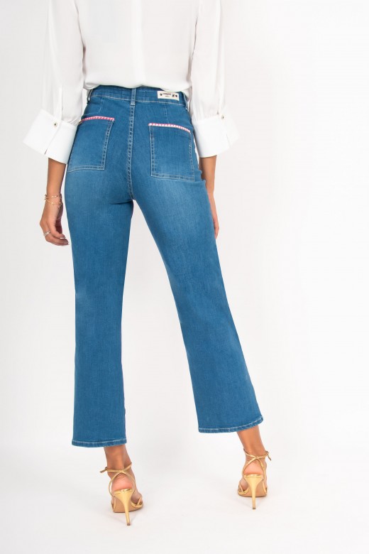 Full length jeans patch pockets pied de poule