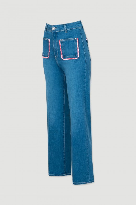 Jeans full length bolsos patch pied de poule