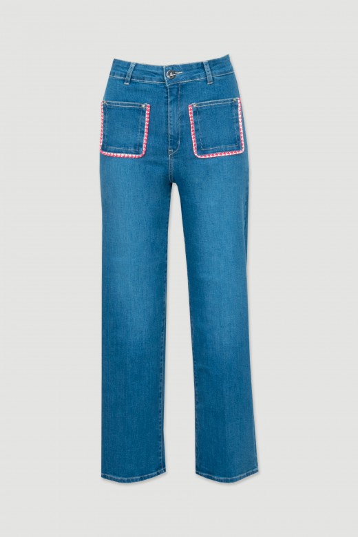 Jeans full length bolsos patch pied de poule