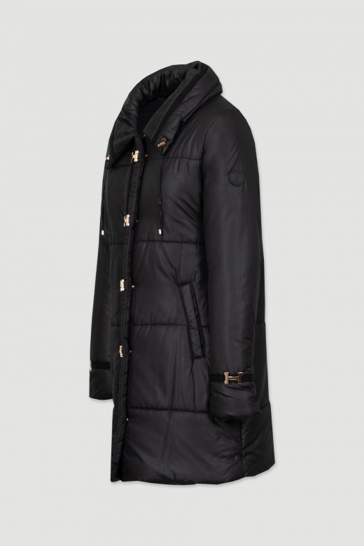 Long padded parka with metallic details Long padded parka with metallic details