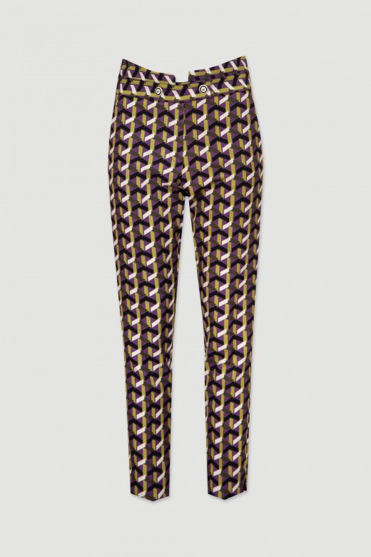 Geometric patterned classic mid-rise pants