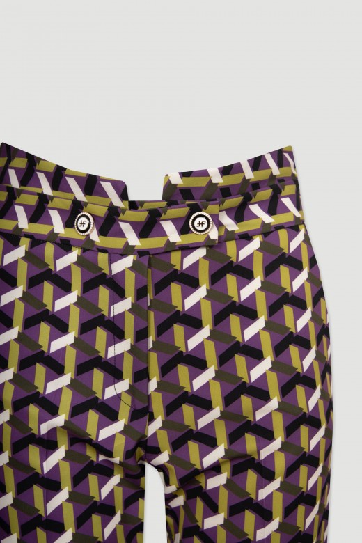 Geometric patterned classic mid-rise pants