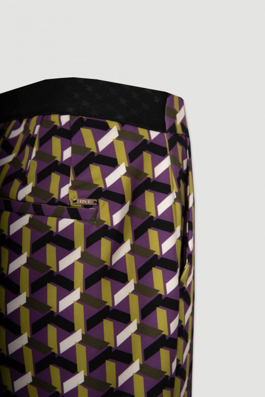 Pantalon dos élastiqué à motif géométrique