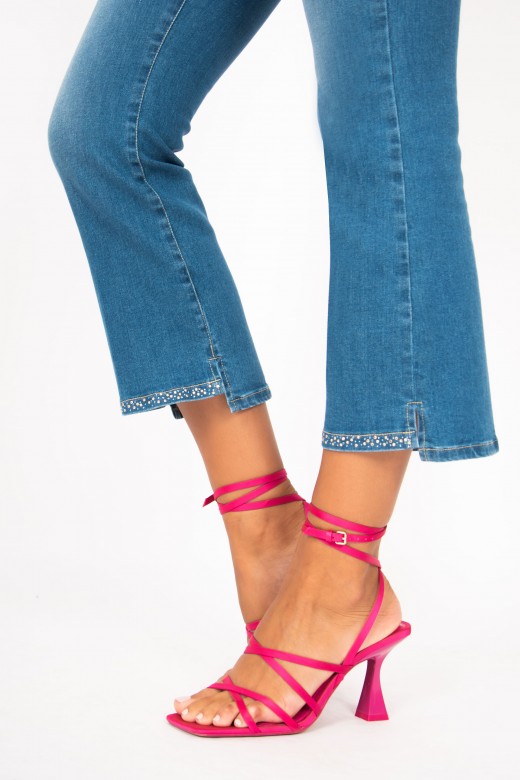 Flare jeans with rhinestones