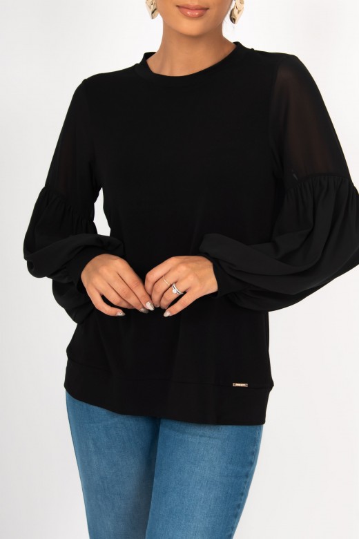 Tunic with sheer puff sleeves