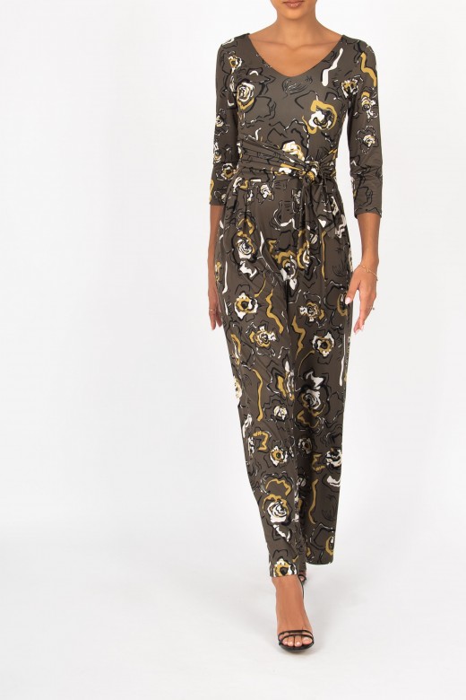 Long jumpsuit with bow floral pattern
