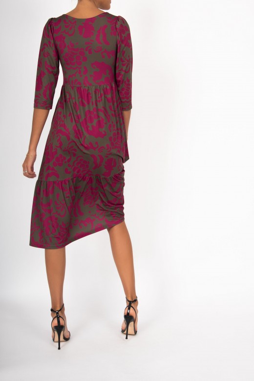 Patterned midi dress with square neckline