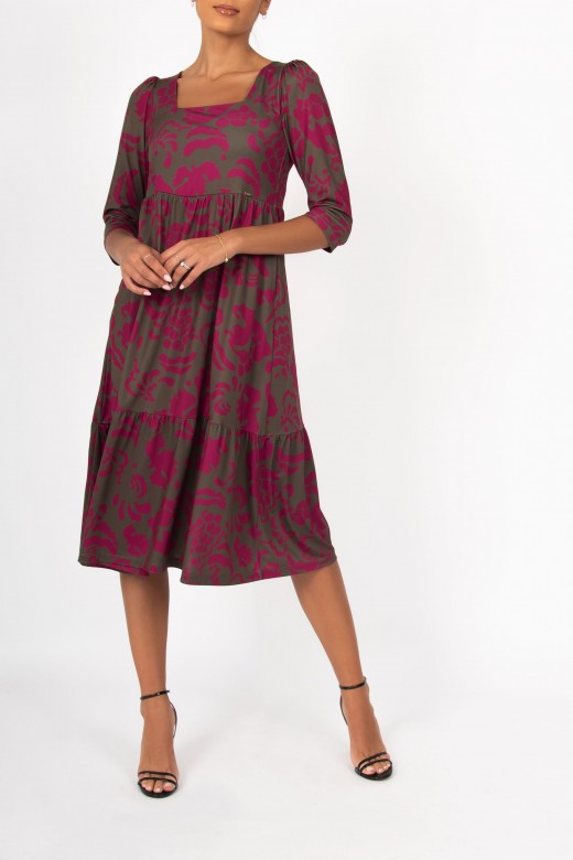 Patterned midi dress with square neckline