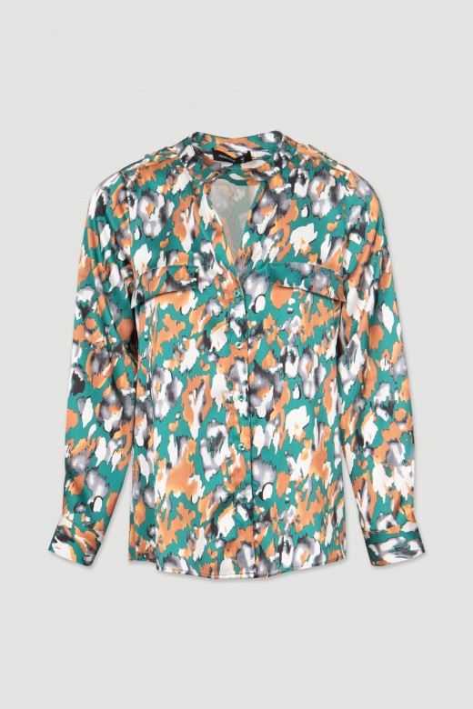 Abstract pattern mao collar blouse