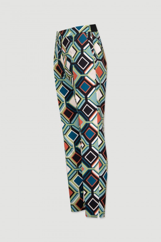 Pantalon à motif géométrique dos élastiqué