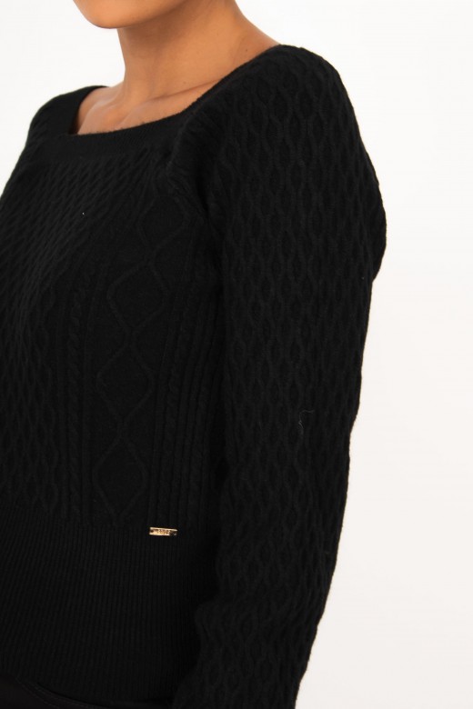 Camisola de malha curta decote quadrado com relevos Camisola de malha curta decote quadrado com relevos