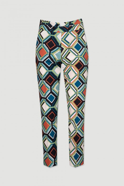 Pantalones clásicos con patrón geométrico de tiro medio
