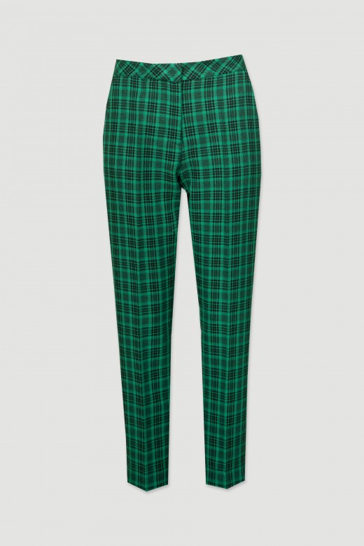Pants with prince of wales pattern elastic back