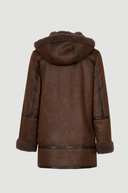 Suede coat with short fur