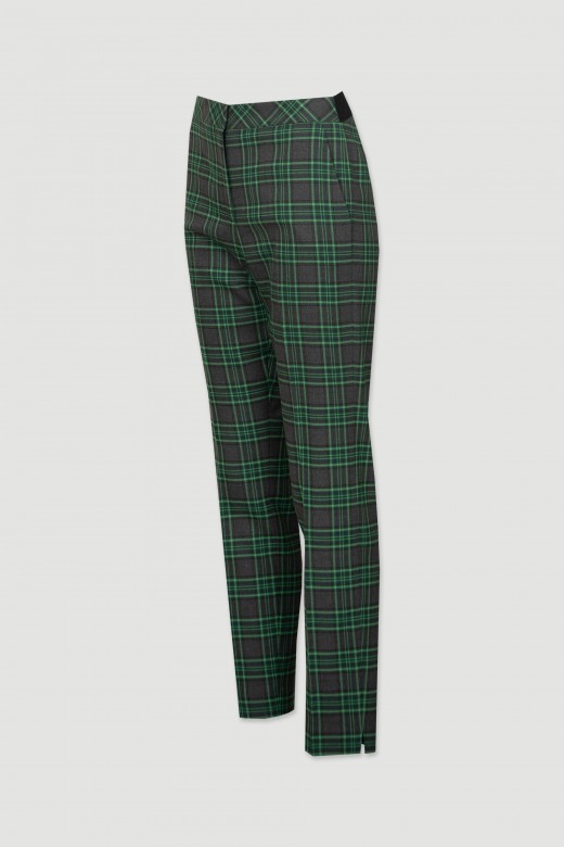 Pants with plaid pattern elastic back