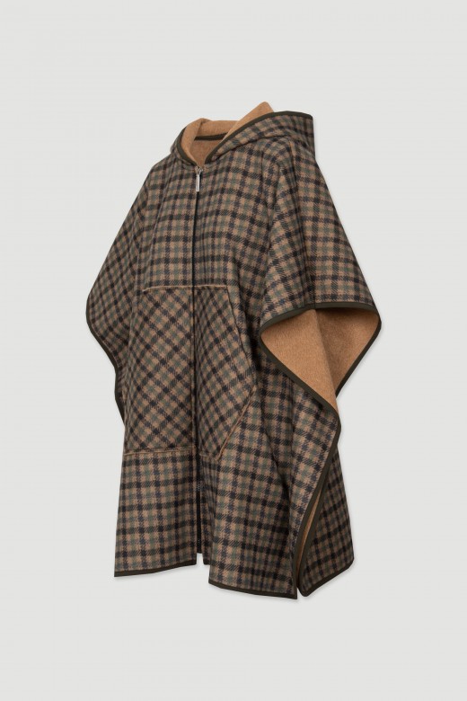 Checkered poncho with hood