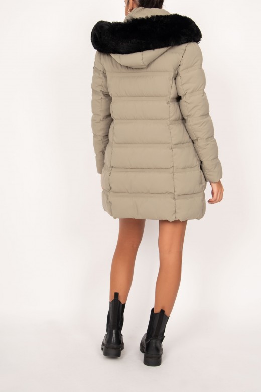 Padded parka with contrast and fur hood