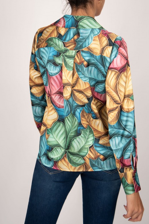 Patterned satin button down shirt