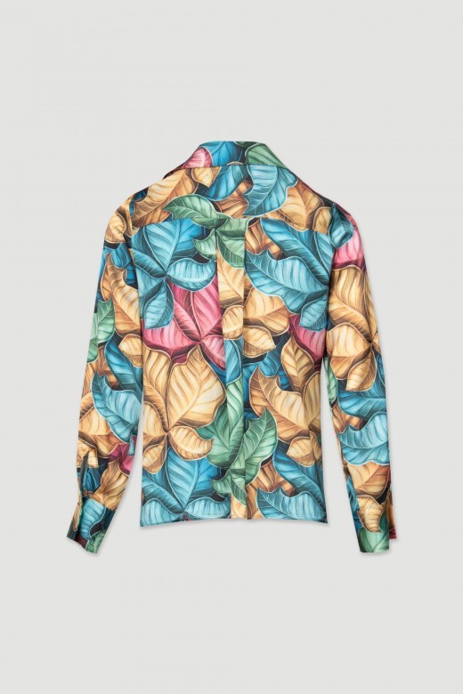 Patterned satin button down shirt